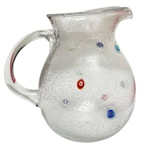 Crate & Barrel Glass Bubble Texture Colourful Millefiori Accent 12 Cup Pitcher